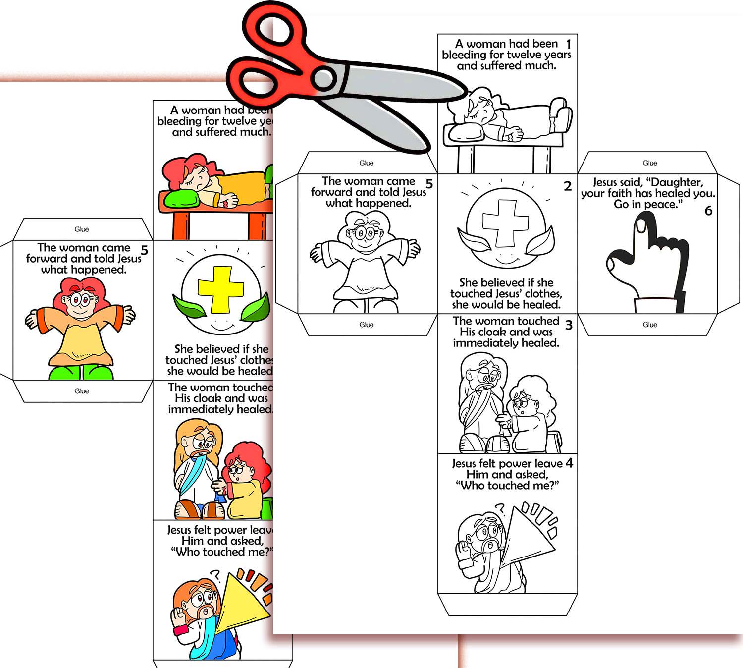 Jesus Heals a Bleeding Woman Coloring Cube Bible Craft: Miracle of ...