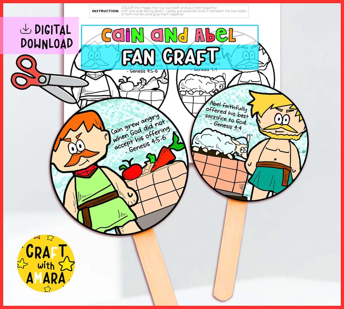 Cain and Abel Fan Craft: Bible Sunday School Lesson Church Coloring ...