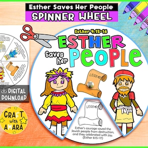 Esther Saves Her People Spinner Coloring Wheel, Bible Activity, Kids Bible Lesson, Sunday School, Bible Story, Memory Game, Christian