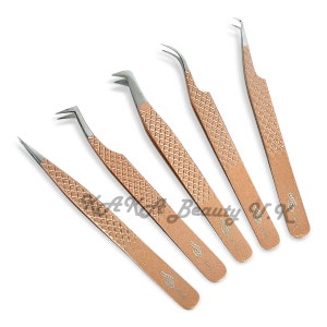 KAKA Beauty Lash Eyelash Extension Tweezers Set of 5, Japanese Stainless Steel Tools Straight Curved 45 Volume Tweezers Precision (Rainbow)
