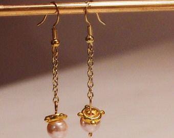 Dornröschen Ohrringe: Rosa & Gold Tropfen Ohrringe