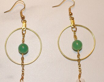 Jade & Gold Shell Dangled Hoop Earrings