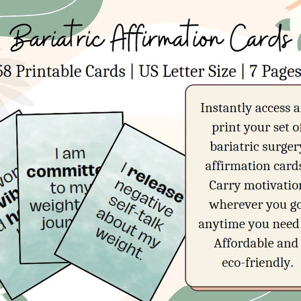 Weightloss Affirmation Cards, Fitness Motivation, Daily Affirmations, Bariatric Gift, Gastric Bypass, Weight Loss Surgery