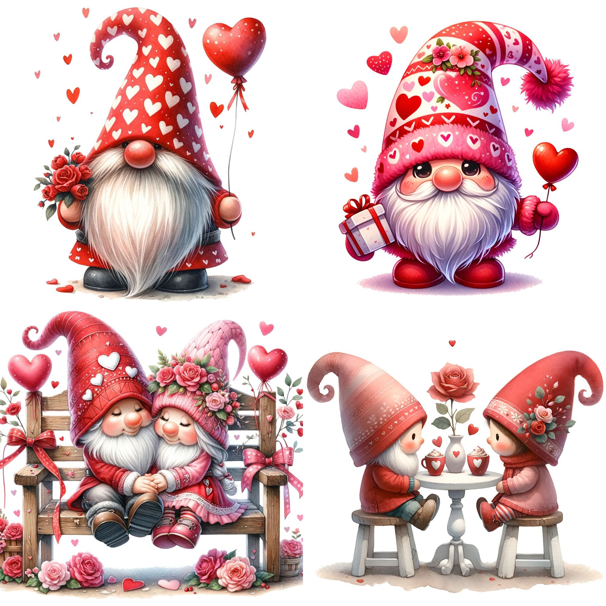 Cute Gnome in Valentine Clip Art, Gnomes in Love Illustrations ...