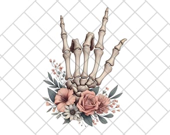Floral Skeleton Hand Clip Art | Edgy PNG File (Digital Download)