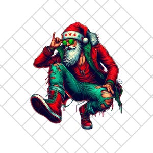 Street Style Santa Clip Art: Trendy Ripped Jeans PNG (Digital Download)