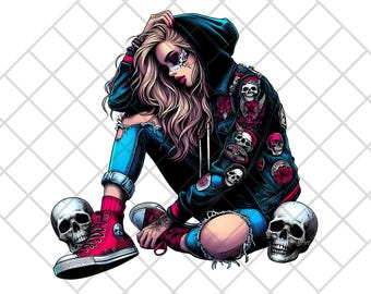 Clip Art di Rebel Rose Girl / Giacca con teschio, scarpe da ginnastica rosse (file PNG)