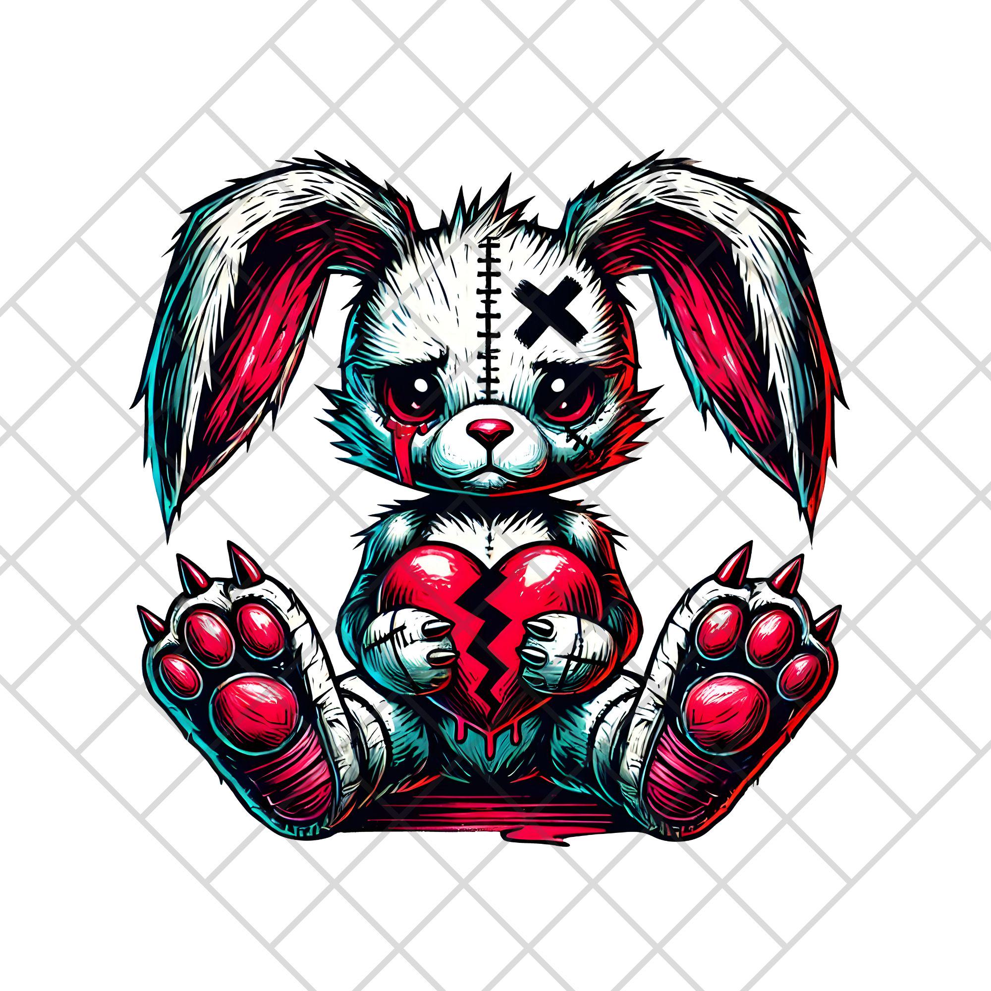 Edgy Heartbreak Bunny Clip Art | Grunge Plush PNG (digital