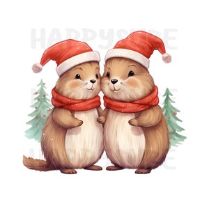 Watercolor Christmas beaver clip art. PNG and JPG files can be used for both personal and commercial work.