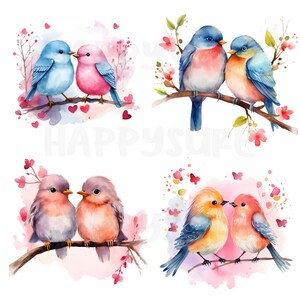 Pair of birds clipart. Watercolor birds for card decoration. cute cartoon bird Use for personal and commercial use.26PNG file images.