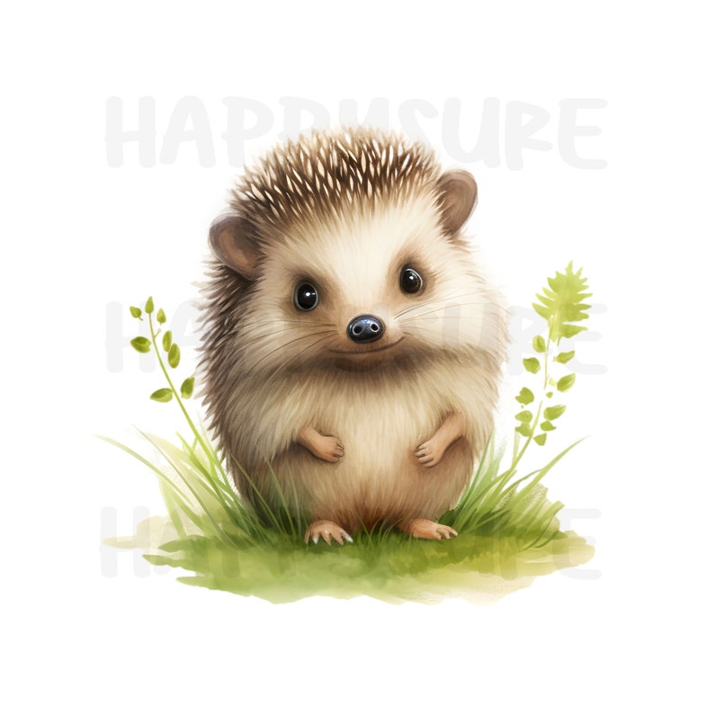 Clip Art Cute Little Hedgehog and Grass Flowers Can Be Used in Personal ...