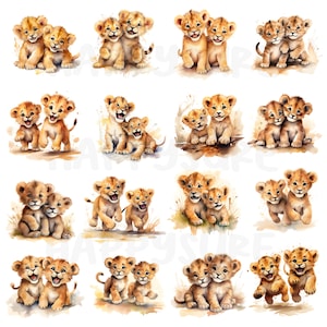leão bebê, decoração de berçário de leão bebê, arte de chá de bebê, leão bebê em aquarela. Uso pessoal e comercial. 23 imagens PNG