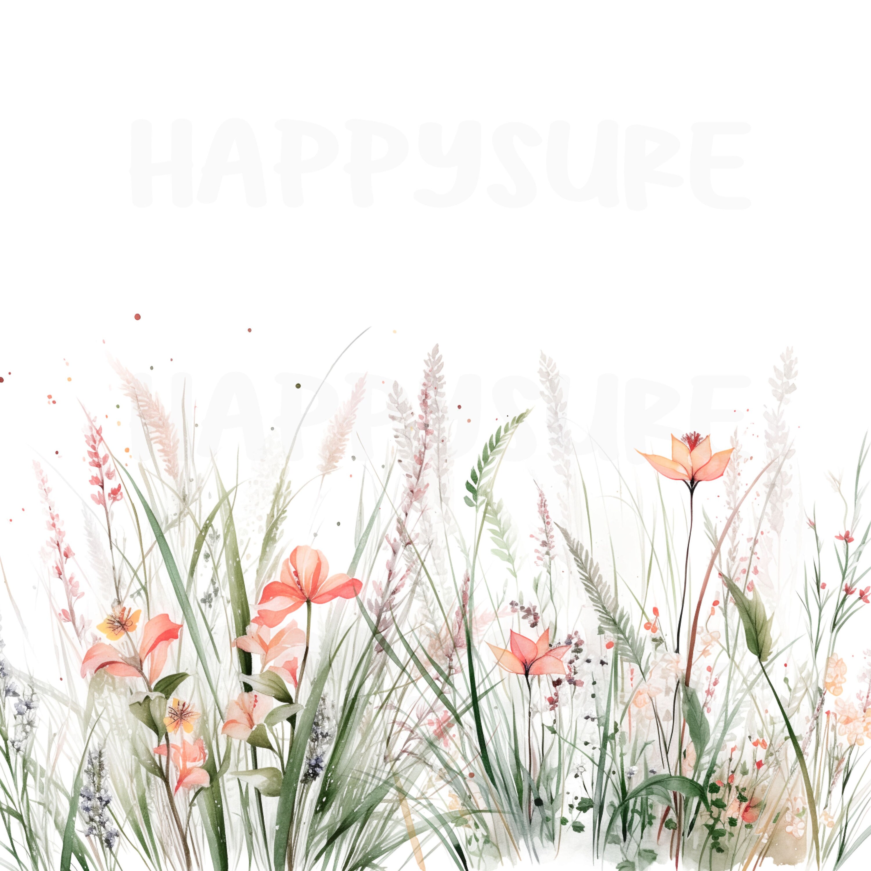 Watercolor Grass Flower Border Decorate Cards Invitations Can - Etsy