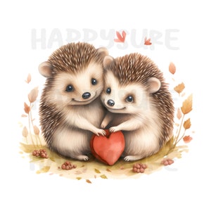 Clipart de um casal de ouriços e seu amor. Arquivos PNG e JPG podem ser usados para trabalhos pessoais e comerciais.