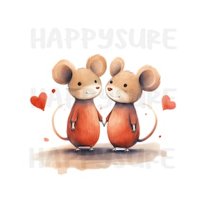 Clipart d'un petit couple de souris et de leur amour. Peut être utilisé à des fins personnelles et commerciales. 25 fichiers image PNG et JPG.