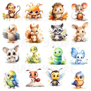 lindos animales bebé clipart, animales de safari para guardería, animales bebé 32 PNG para uso personal y comercial.