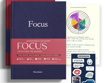 Neurobook Focus 30-Tage-Planer | Tägliches Produktiviäts-Journal für Frauen & Studenten | 30-Tage-Habit-Tracker | Ziel und Fokus Organizer