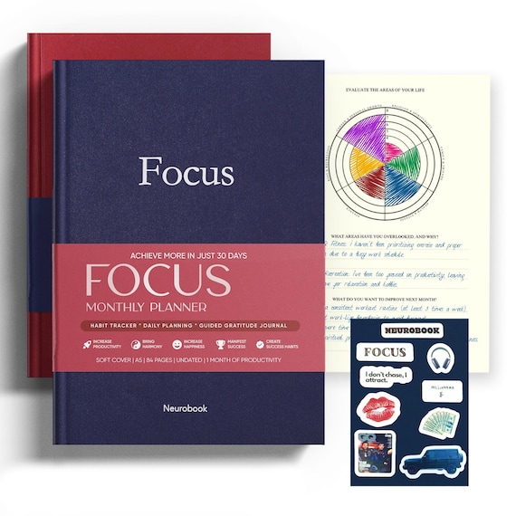 Neurobook Focus 30-Day Planner | Daily Productivity Journal for Women & Students | 30 Day Habit Tracker | Goal and Focus Organizer