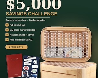 Spardose aus Bambus, 5000-Dollar-Spar-Challenge, umweltfreundliches Sparschwein (Geschenk)