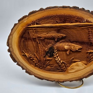 3D Laser Engraved Walleye Basswood Round with Bark For Home, Cabin or Lake House Unique Fishing  Decor Gift for Him Dad Grandpa Father&#39;s Day