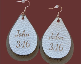 Personalized Bible verse earrings-faux leather Scripture jewelry-Christian gift for her-Faith-based dangle earrings-Inspirational earrings.