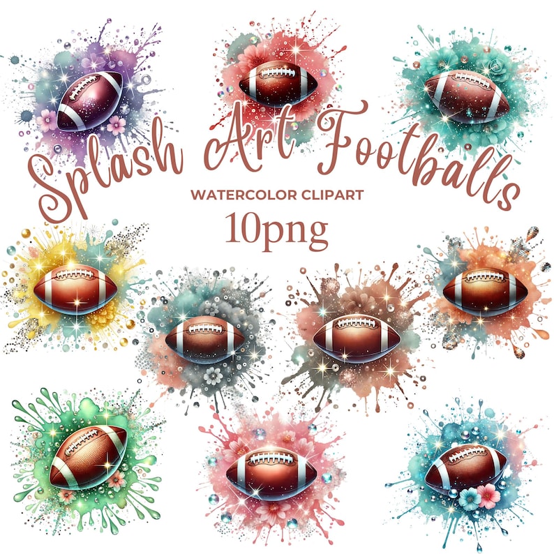 Watercolor Football Clipart | Splash Art Footballs | 10 PNG Files - Etsy