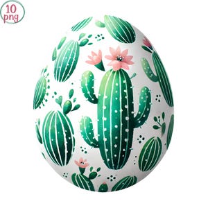 Clipart paaseieren cactus – 10 png-aquarelset voor lente- en woestijnambachten, aquarel cactuseieren – Pasen voor kaarten, knutselen en sublimatie