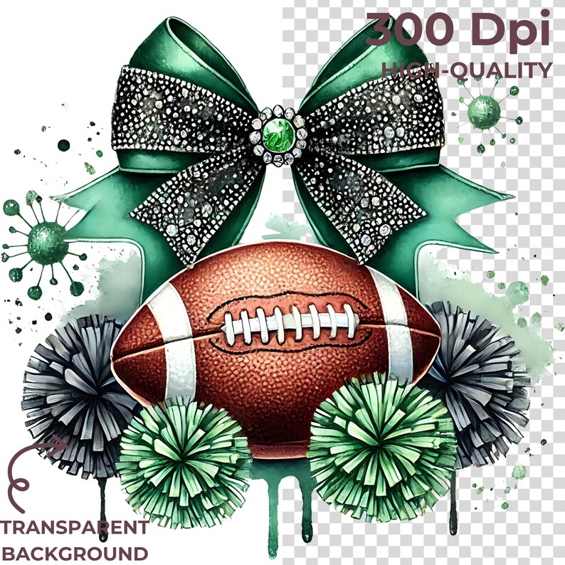 Cheer Football Watercolor Bows Clipart Sparkling Football Decor 10 PNG