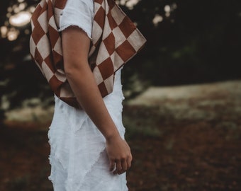 Checker Linen 90cm Square Scarf.