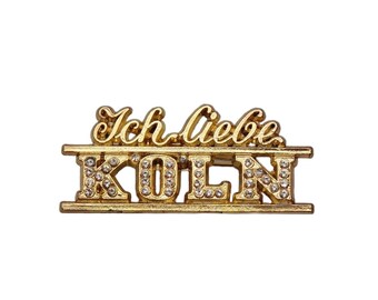 Große Brosche Ansteckpin Ich Liebe Köln mit Strasssteinen  Karneval Fasching Accessoire Modeschmuck