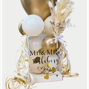 Aufgebaute Geschenkbox, Luftballonbox, Geschenkverpackung, Präsentbox, Hochzeitsgeschenk, Jugendweihe, personalisierte Box mit Trockenblumen