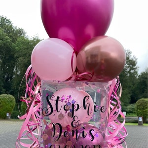 Aufgebaute Geschenkbox, Luftballonbox. Geschenkverpackung, Präsentbox, Ballonbox, Hochzeitsgeschenkbox, Personalisierte Box 18x18 cm