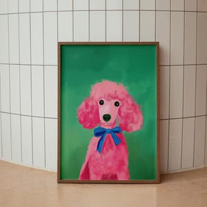 Funky Pink Poodle Wall Art, Playful Animal Wall Art for Kids and Modern Rooms, Antique Dog Art, Whimsical Home Decor, Minimal Dog Lover Gift