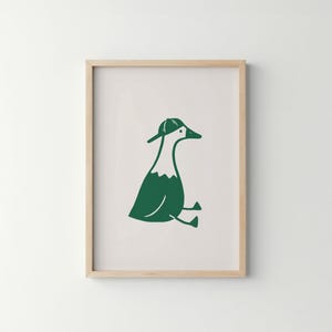 Minimalist Green Goose Wall Art, Scandinavian Farmhouse Animal Print, Nursery Decor Baseball Hat Toddler Boy Art, Animal Sport Nursery Decor