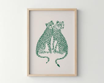 Green Cheetah Art Print: Retro Jungle Wall Decor (Digital Download)