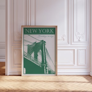New York City moderne reizen muur kunst kaart poster print, instant digitale kunst downloaden, Greenly NYC reizen tentoonstelling print | Muurkunst stadkaart