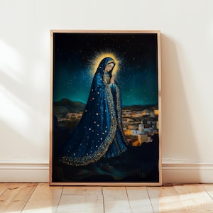 Mary The Virgin In Prayer Poster, Virgin Mary de Guadalupe religious home decor, Spiritual Religious Painting, Catholic Christian Prayer Art