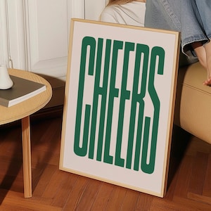 Citaatkunst groene cheer, keukenprint, pizzakunst, cadeau koken, poster gastvrouw, esthetisch eten leuk decor, trendy barwagen, keukenposterkunst