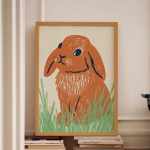 Minimal Funky Rabbit Wall Art, Country Farmhouse Printable Art, Muted Spring Rabbit Painting Printable Wall Art, Rustic Easter Cottagecore