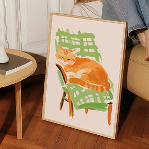 Sleeping Cat on the chair wall art, Boho Cat, Cat lover gift, Antique cat print, Animal boho, Retro art, Cat Printable Poster, Cat Portrait