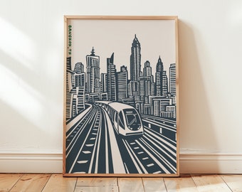 Abstract Bangkok Sky Train Poster, City travel poster,  Thailand Poster, Large Aesthetic Art, Thailand Painting Gifts, Modern Eclectic Art