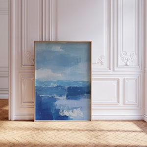 Atlantik Blauer Ozean Abstrakte Kunst, guter alter Tag Buntes Vintages Abstraktes Ozean druckbares Plakat, Sommer helle lebendige Landschaft Kunstdruck