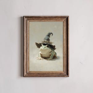 Charming Frog Wizard Wall Art, Vintage Style Oil Painting, Whimsical Animal Print, Gothic Halloween Printable, Dark Academia Cottagecore