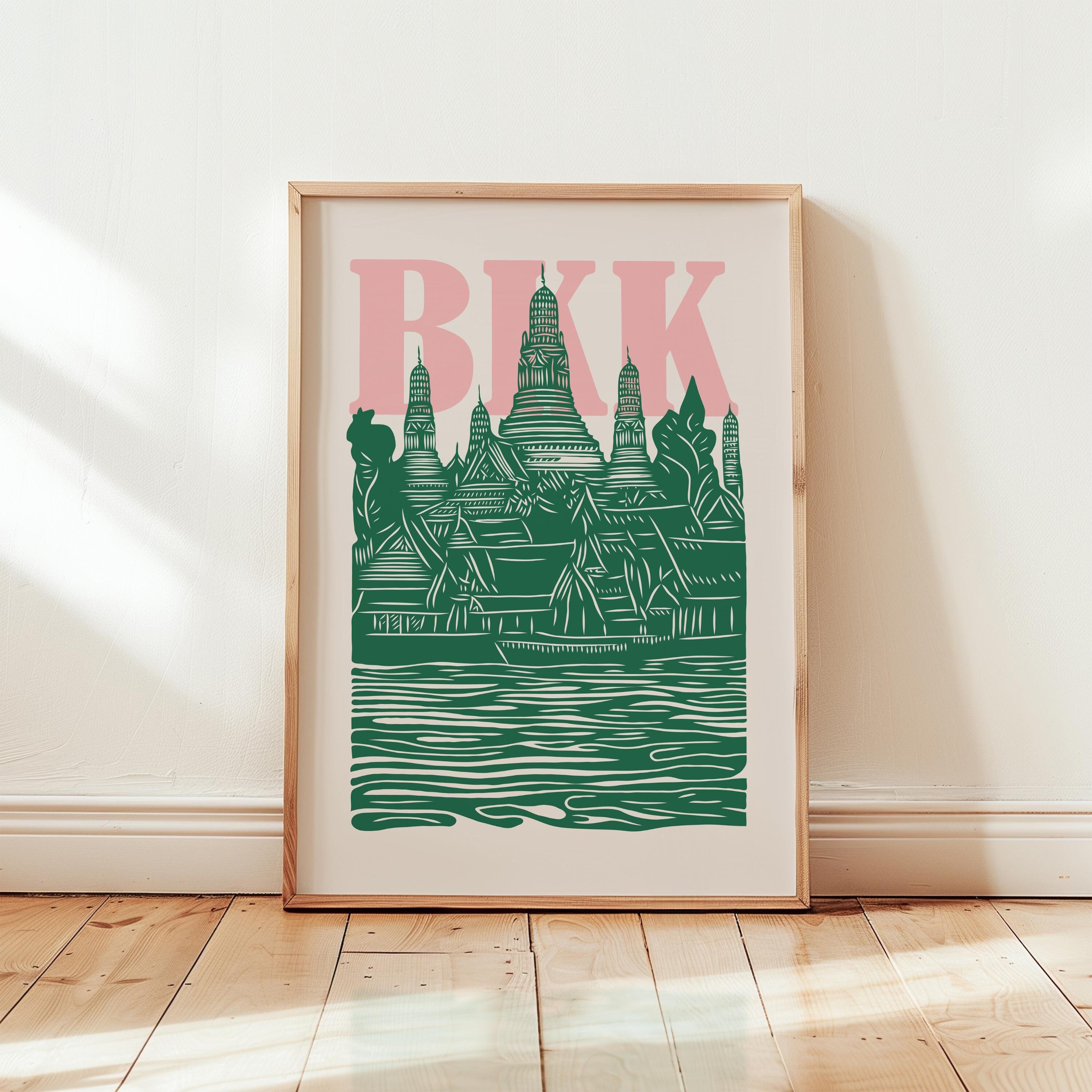 Thailand Temple Wat Arun Wall Art, City travel poster, Retro Bangkok, Thailand Poster, Large Aesthetic Art, Thailand Painting Gifts, Pagoda