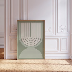 Pôster de arte abstrata em verde-sálvia, decoração de quarto moderna de meados do século, arte de parede verde abstrata retrô, impressão digital de alta qualidade, design estético