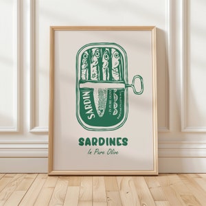 Wall Art Sardine, Green Sardine In Pure Olive Poster, Gift Amalfi Coast, Kitchen Art, Sardine Decor, Mom Gift Sardine, Retro Food Poster