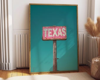 Rosa Texas Bluebonnet Vintage konsttryck: Retro heminredning (digital nedladdning)