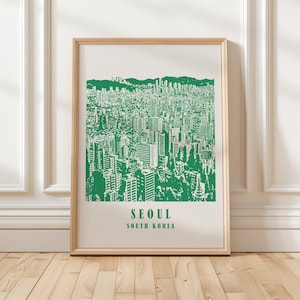 Greenly Seoul City Wandkunst, Stadtreiseplakat, Retro Seoul, Korea Poster, Große Ästhetische Kunst, Südkorea Malerei Geschenke Wandkunst Druck