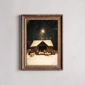 Nativity Scene Birth of Baby Jesus Wall Art, Nativity Scene, Birth of Jesus, Christian Art, Holy Family, Starry Night Sky, Parable Home Gift