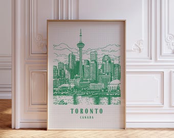 Greenly Retro Toronto With Classic Poster Wall Art, City travel poster, Retro Toronto, Canada Poster, Large Aesthetic Art, Painting Gifts